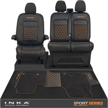 Load image into Gallery viewer, New VW Transporter T7 Panel Van INKA Front Bentley Leatherette Tailored Seat Covers &amp; Matching Tailored Floor Mat Black MY25 Onwards
