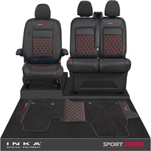 Load image into Gallery viewer, New VW Transporter T7 Panel Van INKA Front Bentley Leatherette Tailored Seat Covers &amp; Matching Tailored Floor Mat Black MY25 Onwards
