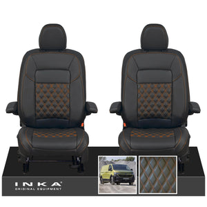 New VW Transporter T7 Panel Van INKA Front Bentley Leatherette Tailored Seat Covers Set Black MY25 Onwards