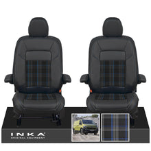 Load image into Gallery viewer, New VW Transporter T7 Panel Van INKA Front Leatherette Tartan Tailored Seat Covers Set Black MY25 Onwards
