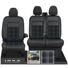Load image into Gallery viewer, New VW Transporter T7 Panel Van INKA Front Leatherette Tartan Tailored Seat Covers Set Black MY25 Onwards
