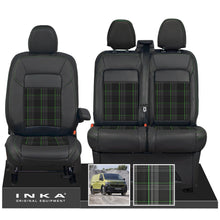 Load image into Gallery viewer, New VW Transporter T7 Panel Van INKA Front Leatherette Tartan Tailored Seat Covers Set Black MY25 Onwards
