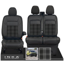 Load image into Gallery viewer, New VW Transporter T7 Panel Van INKA Front Leatherette Tartan Tailored Seat Covers Set Black MY25 Onwards
