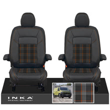 Load image into Gallery viewer, New VW Transporter T7 Panel Van INKA Front Leatherette Tartan Tailored Seat Covers Set Black MY25 Onwards
