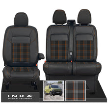 Load image into Gallery viewer, New VW Transporter T7 Panel Van INKA Front Leatherette Tartan Tailored Seat Covers Set Black MY25 Onwards
