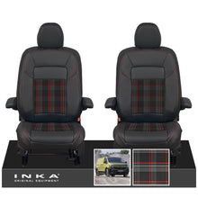 Load image into Gallery viewer, New VW Transporter T7 Panel Van INKA Front Leatherette Tartan Tailored Seat Covers Set Black MY25 Onwards
