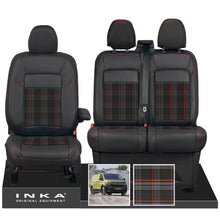 Load image into Gallery viewer, New VW Transporter T7 Panel Van INKA Front Leatherette Tartan Tailored Seat Covers Set Black MY25 Onwards
