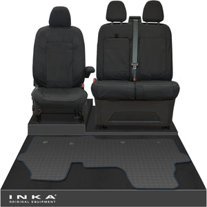 New VW Transporter T7 Panel Van INKA Front Set Tailored Waterproof Seat Covers & Tailored Rubber Mat Black MY25 Onwards