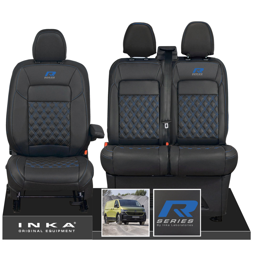 New VW Transporter T7 Panel Van INKA Front Bentley Leatherette Tailored Seat Cover Set Black MY25 Onwards