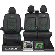 New VW Transporter T7 Panel Van INKA Front Bentley Leatherette Tailored Seat Cover Set Black MY25 Onwards - R-Series Embroidery