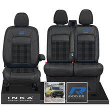 Load image into Gallery viewer, New VW Transporter T7 Panel Van INKA Front Leatherette Tartan Tailored Seat Cover Set Black MY25 Onwards
