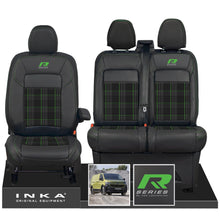 Load image into Gallery viewer, New VW Transporter T7 Panel Van INKA Front Leatherette Tartan Tailored Seat Cover Set Black MY25 Onwards
