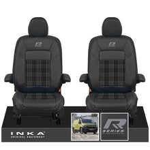 Load image into Gallery viewer, New VW Transporter T7 Panel Van INKA Front Leatherette Tartan Tailored Seat Cover Set Black MY25 Onwards
