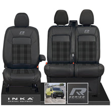 Load image into Gallery viewer, New VW Transporter T7 Panel Van INKA Front Leatherette Tartan Tailored Seat Cover Set Black MY25 Onwards
