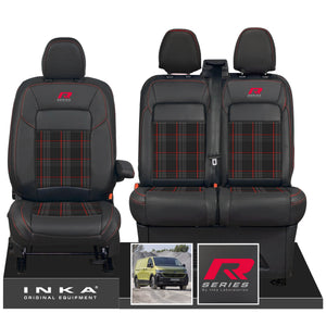New VW Transporter T7 Panel Van INKA Front Leatherette Tartan Tailored Seat Cover Set Black MY25 Onwards