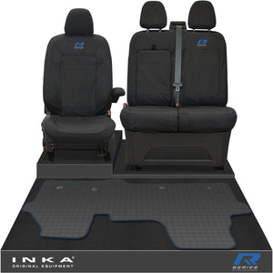 New VW Transporter T7 Panel Van INKA Front Set Tailored Waterproof Seat Covers & Tailored Rubber Mat Black MY25 Onwards
