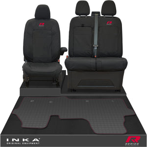 New VW Transporter T7 Panel Van INKA Front Set Tailored Waterproof Seat Covers & Tailored Rubber Mat Black MY25 Onwards