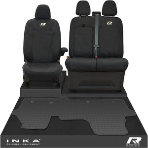 New VW Transporter T7 Panel Van INKA Front Set Tailored Waterproof Seat Covers & Tailored Rubber Mat Black MY25 Onwards