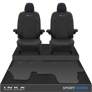 New VW Transporter T7 Panel Van INKA Front Set Tailored Waterproof Seat Covers & Tailored Rubber Mat Black MY25 Onwards