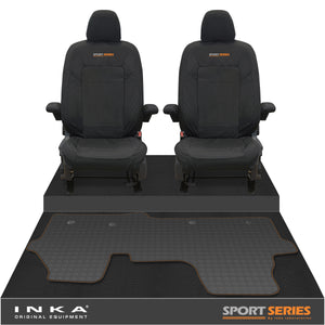 New VW Transporter T7 Panel Van INKA Front Set Tailored Waterproof Seat Covers & Tailored Rubber Mat Black MY25 Onwards