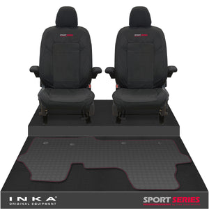 New VW Transporter T7 Panel Van INKA Front Set Tailored Waterproof Seat Covers & Tailored Rubber Mat Black MY25 Onwards