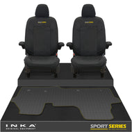 New VW Transporter T7 Panel Van INKA Front Set Tailored Waterproof Seat Covers & Tailored Rubber Mat Black MY25 Onwards - Sport-Series Embroidery