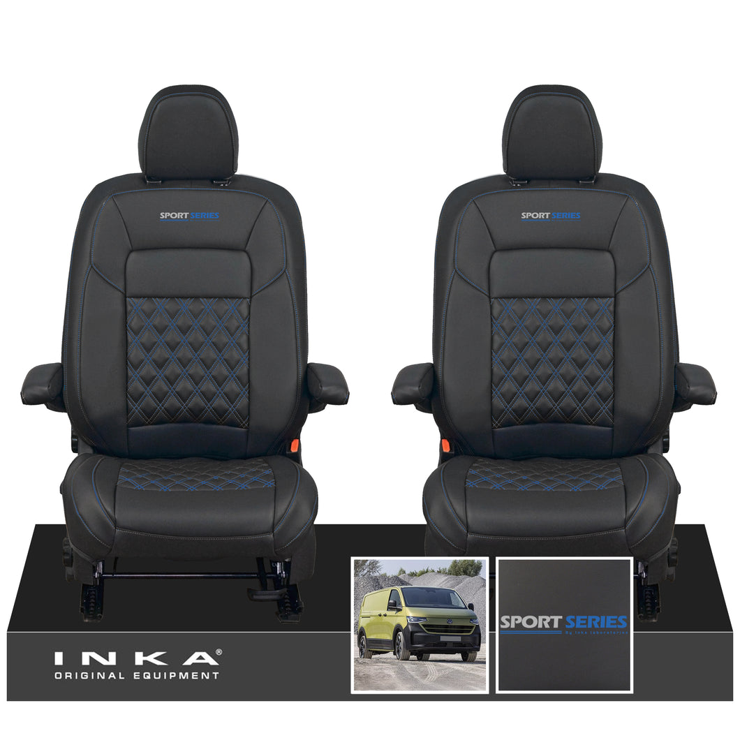 New VW Transporter T7 Panel Van INKA Front Bentley Leatherette Tailored Seat Cover Set Black MY25 Onwards