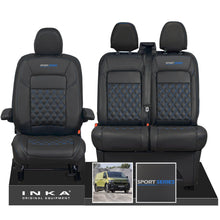 Load image into Gallery viewer, New VW Transporter T7 Panel Van INKA Front Bentley Leatherette Tailored Seat Cover Set Black MY25 Onwards - Sport-Series Embroidery
