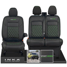 Load image into Gallery viewer, New VW Transporter T7 Panel Van INKA Front Bentley Leatherette Tailored Seat Cover Set Black MY25 Onwards
