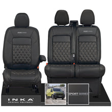 Load image into Gallery viewer, New VW Transporter T7 Panel Van INKA Front Bentley Leatherette Tailored Seat Cover Set Black MY25 Onwards
