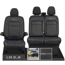 Load image into Gallery viewer, New VW Transporter T7 Panel Van INKA Front Bentley Leatherette Tailored Seat Cover Set Black MY25 Onwards - Sport-Series Embroidery
