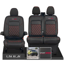 Load image into Gallery viewer, New VW Transporter T7 Panel Van INKA Front Bentley Leatherette Tailored Seat Cover Set Black MY25 Onwards - Sport-Series Embroidery
