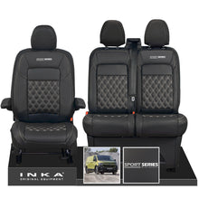 Load image into Gallery viewer, New VW Transporter T7 Panel Van INKA Front Bentley Leatherette Tailored Seat Cover Set Black MY25 Onwards - Sport-Series Embroidery
