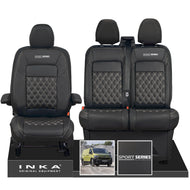 New VW Transporter T7 Panel Van INKA Front Bentley Leatherette Tailored Seat Cover Set Black MY25 Onwards - Sport-Series Embroidery