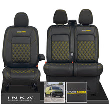 Load image into Gallery viewer, New VW Transporter T7 Panel Van INKA Front Bentley Leatherette Tailored Seat Cover Set Black MY25 Onwards
