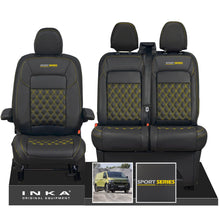 Load image into Gallery viewer, New VW Transporter T7 Panel Van INKA Front Bentley Leatherette Tailored Seat Cover Set Black MY25 Onwards - Sport-Series Embroidery
