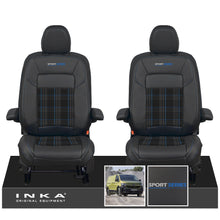Load image into Gallery viewer, New VW Transporter T7 Panel Van INKA Front Leatherette Tartan Tailored Seat Cover Set Black MY25 Onwards
