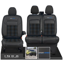 Load image into Gallery viewer, New VW Transporter T7 Panel Van INKA Front Leatherette Tartan Tailored Seat Cover Set Black MY25 Onwards
