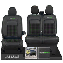 Load image into Gallery viewer, New VW Transporter T7 Panel Van INKA Front Leatherette Tartan Tailored Seat Cover Set Black MY25 Onwards
