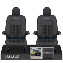 Load image into Gallery viewer, New VW Transporter T7 Panel Van INKA Front Leatherette Tartan Tailored Seat Cover Set Black MY25 Onwards
