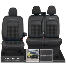 Load image into Gallery viewer, New VW Transporter T7 Panel Van INKA Front Leatherette Tartan Tailored Seat Cover Set Black MY25 Onwards
