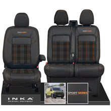 Load image into Gallery viewer, New VW Transporter T7 Panel Van INKA Front Leatherette Tartan Tailored Seat Cover Set Black MY25 Onwards
