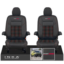 Load image into Gallery viewer, New VW Transporter T7 Panel Van INKA Front Leatherette Tartan Tailored Seat Cover Set Black MY25 Onwards
