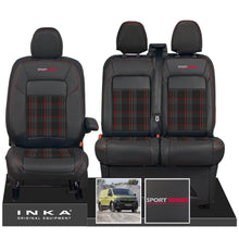 Load image into Gallery viewer, New VW Transporter T7 Panel Van INKA Front Leatherette Tartan Tailored Seat Cover Set Black MY25 Onwards
