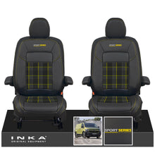 Load image into Gallery viewer, New VW Transporter T7 Panel Van INKA Front Leatherette Tartan Tailored Seat Cover Set Black MY25 Onwards
