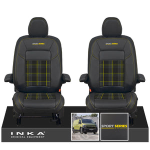 New VW Transporter T7 Panel Van INKA Front Leatherette Tartan Tailored Seat Cover Set Black MY25 Onwards