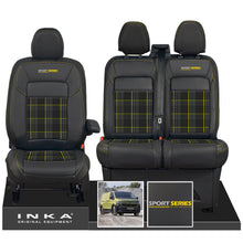 Load image into Gallery viewer, New VW Transporter T7 Panel Van INKA Front Leatherette Tartan Tailored Seat Cover Set Black MY25 Onwards
