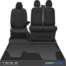Load image into Gallery viewer, New VW Transporter T7 Panel Van INKA Front Set Tailored Waterproof Seat Covers &amp; Tailored Rubber Mat Black MY25 Onwards

