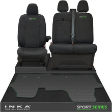 Load image into Gallery viewer, New VW Transporter T7 Panel Van INKA Front Set Tailored Waterproof Seat Covers &amp; Tailored Rubber Mat Black MY25 Onwards
