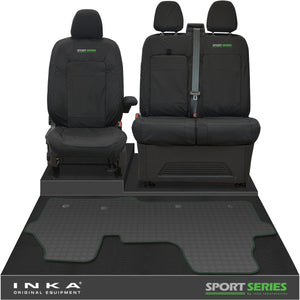 New VW Transporter T7 Panel Van INKA Front Set Tailored Waterproof Seat Covers & Tailored Rubber Mat Black MY25 Onwards